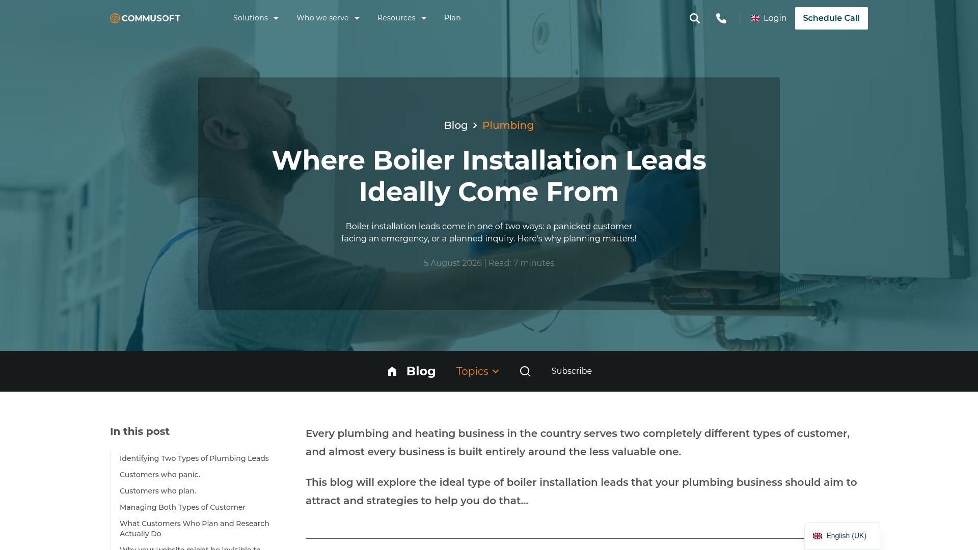 Commusoft blog post about boiler installation leads